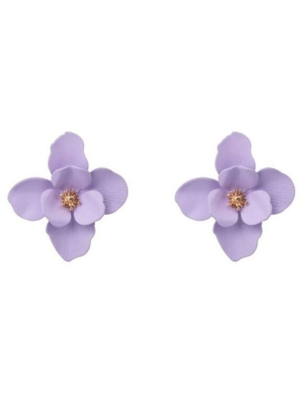 Light Purple Gold Large Flower Stud Earrings